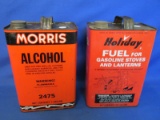 2 Vintage Gallon Tins: Holiday Fuel for lanterns & Morris Alcohol – Garage/Man-Cave