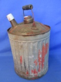 Vintage Fluted Gasoline Can (red paint) 12” Tall – Bail Handle –8 1/4” DIA Base