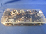 Clear Plastic box of small, assorted Typewriter parts & Return Key from the selectric
