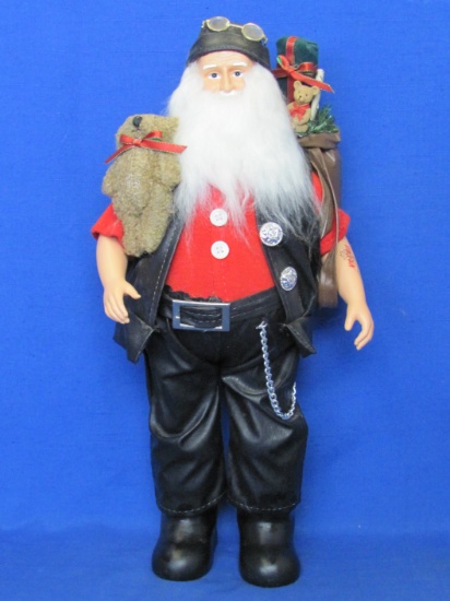 Biker Santa Claus #1 – Black Vest, Sack of Toys – Mrs. Claus Tattoo – 17 1/4” tall