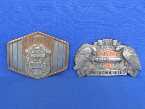 2 Harley-Davidson Belt Buckles” Freedom 4 Miles & Police 1 – 3 1/2” to 4” wide