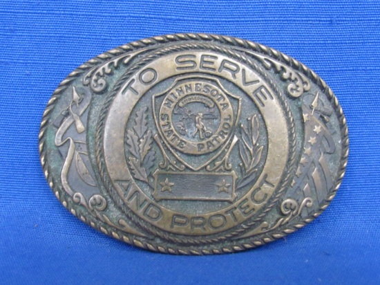 Metal Belt Buckle – Minnesota State Patrol “To Serve and Protect” - 3 1/4” wide