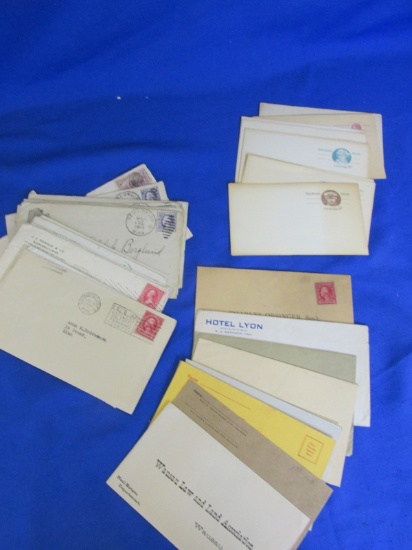 Ephemera Lot: 10 Post Card, 9 envelopes  & Postage 1919, 1928 Postmarks