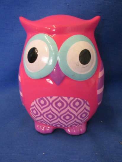 Pink Owl Bank 5” Tall – Vintage 1970's  Plaster bank w/ shiny finish