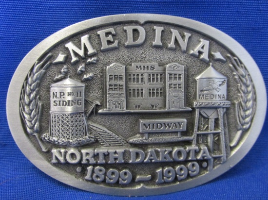 Vintage Pewter Belt Buckle “Medina North Dakota 1899-1999 Ltd Ed # 120 of 300 made