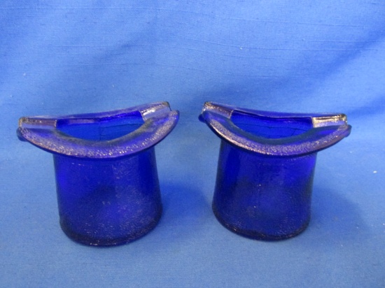 Pair of Fenton Cobalt Glass Top Hat Ashtrays – Each 2” T x 3 1/4” W at rests