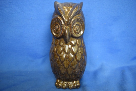 Brown Glazed Pottery Owl Figure - Vintage 70s- unmarked