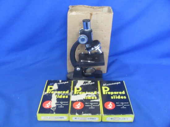 Vintage Creative Science Microscope & 3 Boxes of Slides – Made in Japan