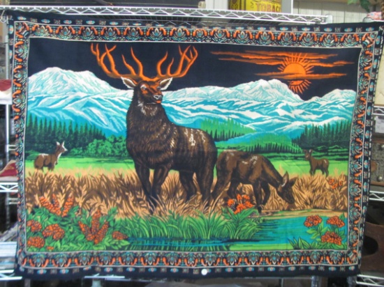 Tapestry featuring Deer and Mountains – 100% Cotton – 52” x 36” - Made in Turkey