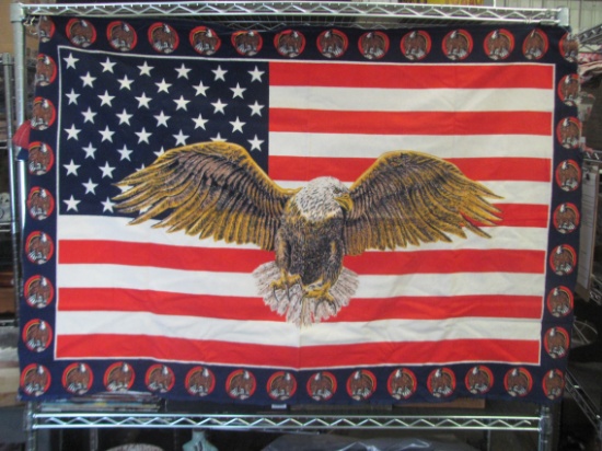 American Flag w/ Bald Eagle Tapestry – 100% Cotton – Made in Turkey - ~34” x 50”
