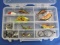 Plano Plastic Tackle Box with Lures/Hooks/Sinkers: Rebel Big Craw, Salmo & more