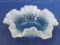 Fenton Blue Opalescent Hobnail Double Crimped Bon Bon Dish – 6” in diameter
