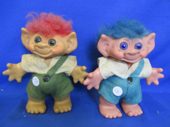 Pair of DAM Troll Banks –  Each Appx 8” T – Curly Red Hair  & Curly Blue hair