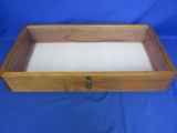Wooden Glass Display Case with Hinged Glass Lid 25” L x 13” W x 4” Deep appx