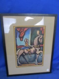 Colorful 1930's Circus Print (Lady Riding White Horse) – print from Art Initialled CR 1938