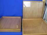 Set of 3  Wooden Display Cases ( they stack & have metal handles)