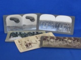 5 Stereoview Cards: WWI Soldiers, Dirigible, Black Americana