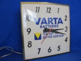 “Varta Batteries – The Key to Better Ignition” Electric Wall Clock – Works – 15 1/4” square