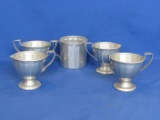 2 Pairs of Creamer & Sugar Sets – Aluminum w Greek Key Design (weighted bases)