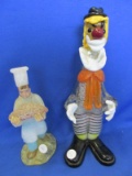 2 Murano Glass Figures: Clown11 1/2” T & Baker 8” T – Both have repairs