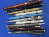 Asst Ballpoint Pens with Advertsing – 1 has Digital clock- 3 are Plastic, 1 wood. 6 metal