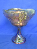 Vintage Harvest Grape Carnival Glass Compote – Purple to Gold Lustre – Stands 8 1/2” T