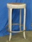 Metal Stool with Old Fabric Seat – 24 1/2” tall – Seat is 12” in diameter