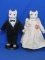 Ceramic Cat Bride & Groom Dolls with Stands – 12” tall