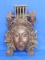 Carved Wood Wall Decor – Hindu? Face with Temple & Birds on Top – 8” long