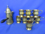 Decorative Brass “Coffee” Set – 8 Cups & Turkish Coffee Pot (Appx 8”T)