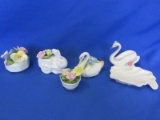 5 Small Bone China Pieces with Applied Blossoms – England – 3”  and smaller