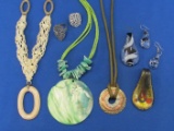 Costume Necklaces, Fused Glass Pendant & Earrings – 2 Costume Rings
