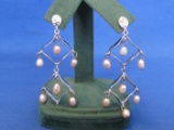 Pair of Sterling Silver Earrings with Freshwater Pearls – Dangle 2 1/4” - 8.2 grams