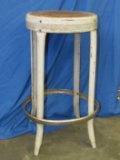 Metal Stool with Old Fabric Seat – 24 1/2” tall – Seat is 12” in diameter