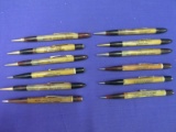 12 Vintage Coffee Colored Mechianical Pencils w/ Advertising