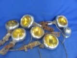 Lot of 6 Vintage Head Lamps – and E-T tire cap cover