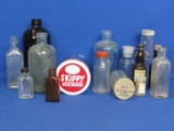 Mixed Lot of Old Glass Bottles: Mrs. Stewart's Bluing, Vi-Jon Apple Blossoms Stick Cologne