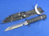 Fixed Blade Survival Knife w Compass in Pommel – Vinyl Sheath – 11 1/4” long