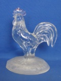 Glass Rooster Figurine – Could be a Lid – Remains of Red Paint – 6 1/2” tall