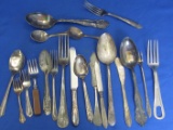Mixed Lot of Flatware, Most Silverplate – 1 Stainless Marked “U.S.”