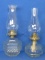 2 Clear Glass Oil Lamps with Chimneys – 1 from Lamp Light Farms – Taller is 15 1/4” w Chimney