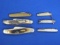 6 Folding Knives: Case XX, Schrade, Japan, England, USA – Longest is 3 1/2” folded