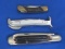 3 Folding Knives: Queen Steel USA, 1 made in Pakistan, 1 made in Japan