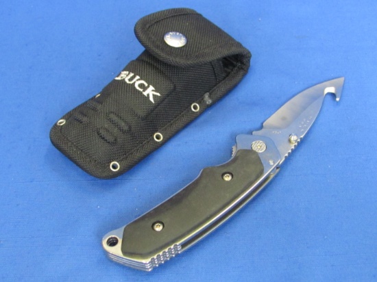 Buck Folding Hunting Knife w Gut Hook No. 278 with Sheath – 8” long open