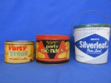 3 Vintage Tins: Party Treat Mixed Nuts, Party Nic-Nacs & 4Lb Swift's Lard Bucket w/ Top