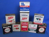 9 Vintage Spice Tins – All are Metal – 8 have shaker tops & 1 has oval lid (depressed)