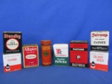 8 Vintage Spice tins: 1 Metal cylindarSchilling & 1 Mc Cormic w/ Plastic lid