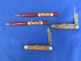 Vintage Ralston Purina Checkerboard  Logo 2 Mechanical Pencils Good & 2 USA Knives