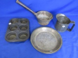 Vintage Tin Items: Muffins, Pie, Dipper, & Measuring Cup