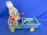 1937 Fisher Price Rabbit Cart With Bell – Pull Toy 10” T Animated figure  on 10” L x 4” W